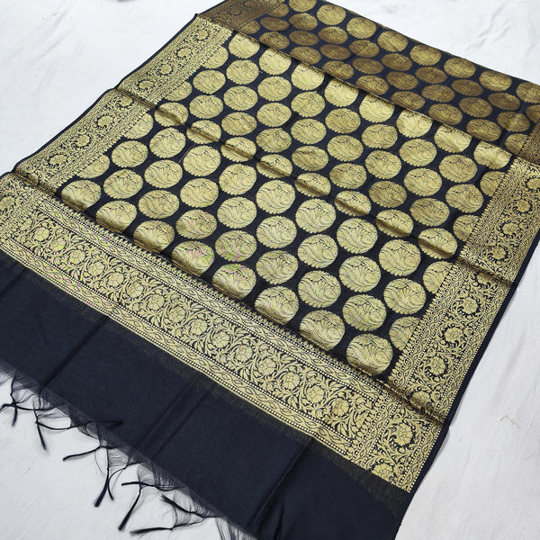 Black Golden Zari Banarasi Silk Dupatta