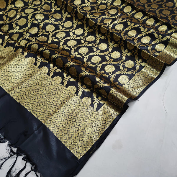 Black Golden Zari Katan Silk Banarasi Dupatta