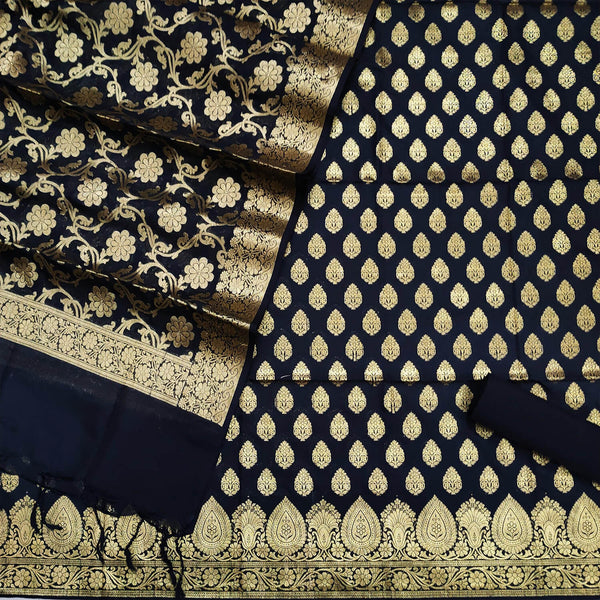 Black Golden Zari Satin Silk Banarasi Suit