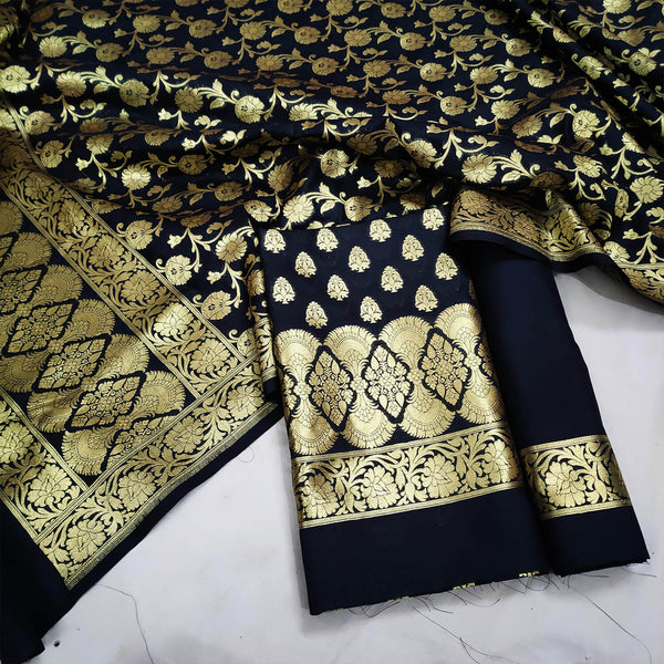 Black Handloom Pure Katan Silk Banarasi Suit