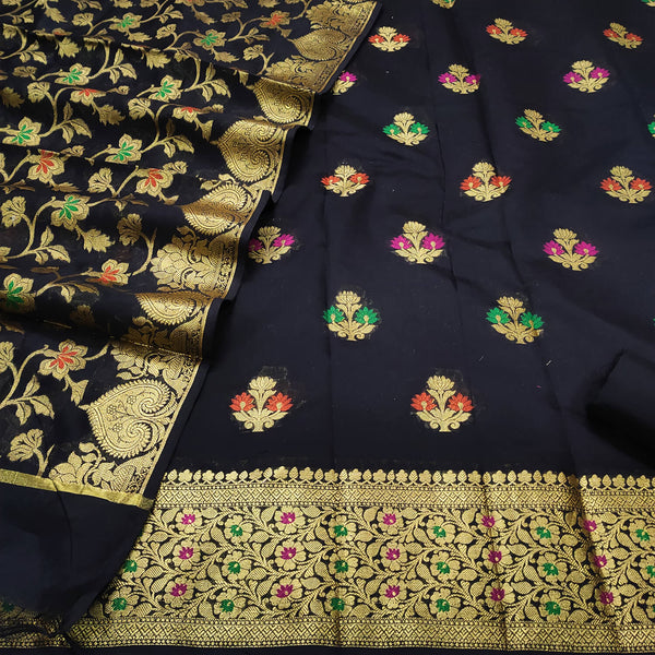 Black Party Meenakari Golden Zari Banarasi Silk Suit
