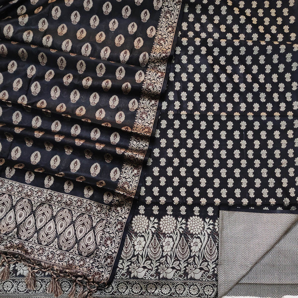 Black Punjabi Cotton Silk Banarasi Suit