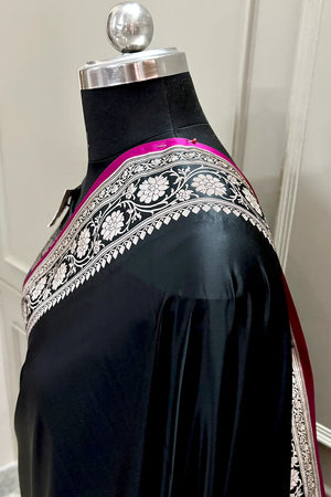 Black Plain Zari Katan Silk Banarasi Saree