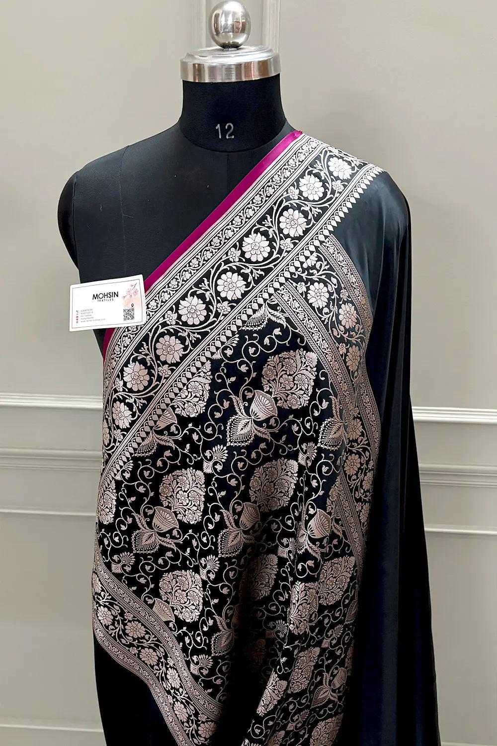Black Plain Zari Katan Silk Banarasi Saree