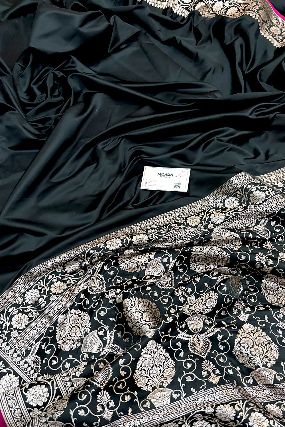 Black Plain Zari Katan Silk Banarasi Saree