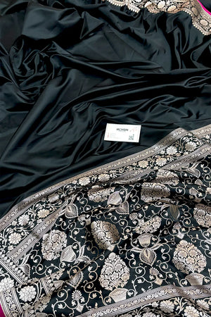 Black Plain Zari Katan Silk Banarasi Saree