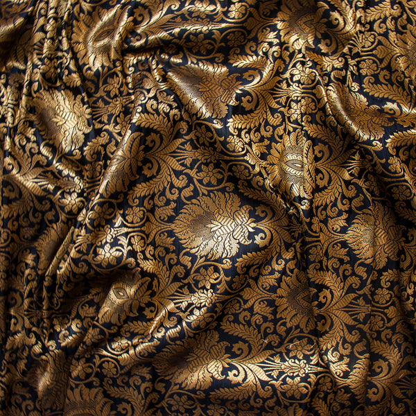 Black Zari Work Katan Brocade Silk Fabric