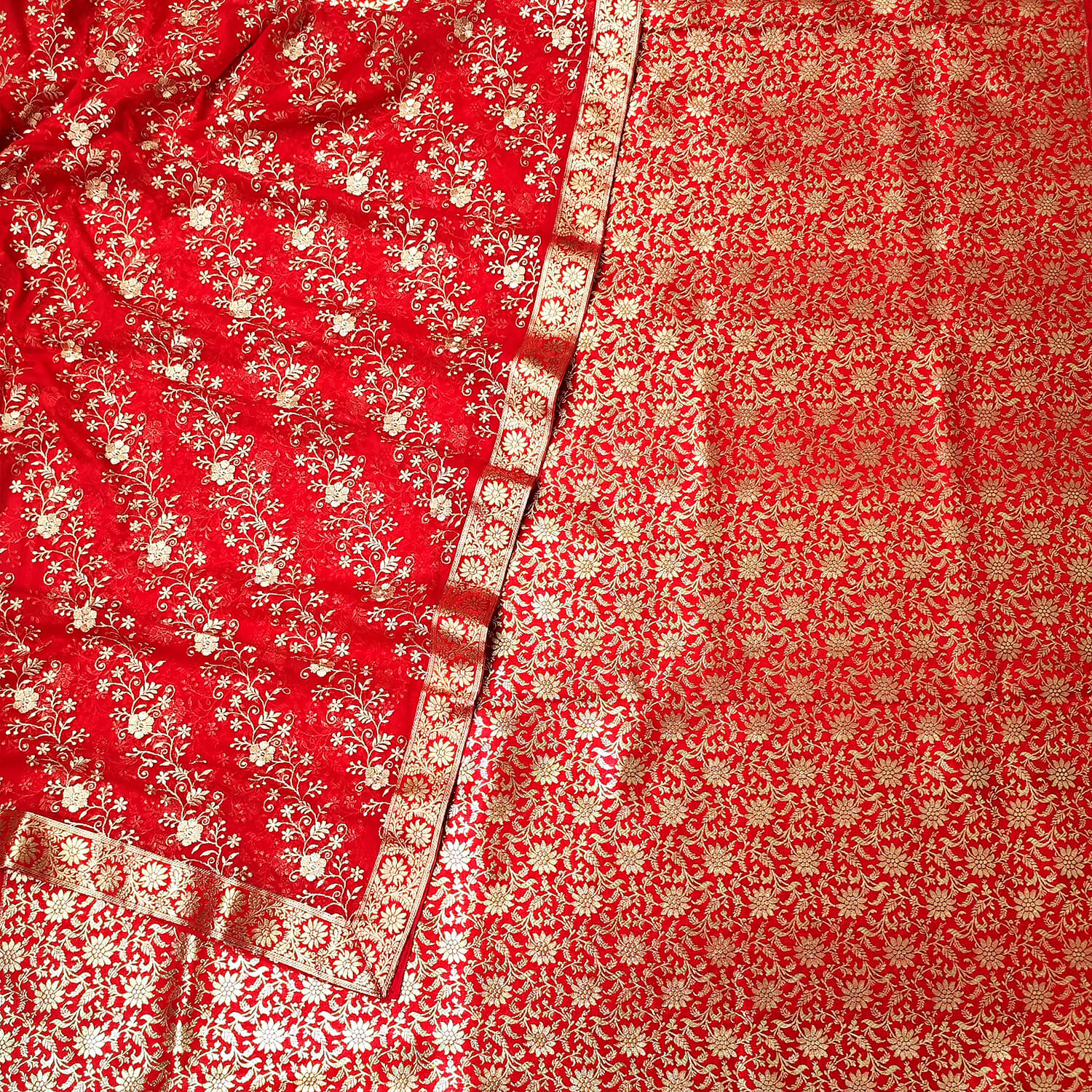 Blood Red Floral Kimkhab Silk Banarasi Gharara Mohsin Textiles