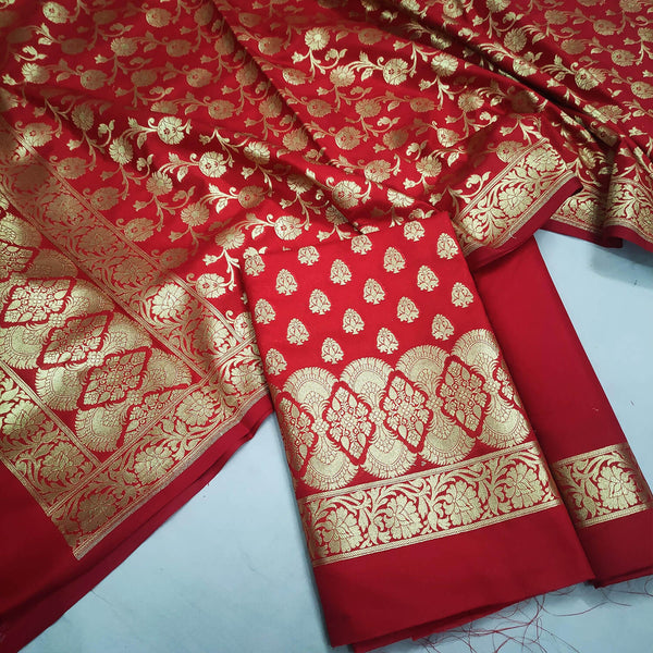 Blood Red Handloom Pure Katan Silk Banarasi Suit