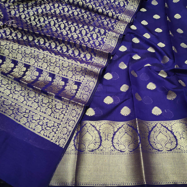 Blue Golden Zari Banarasi Silk Suit