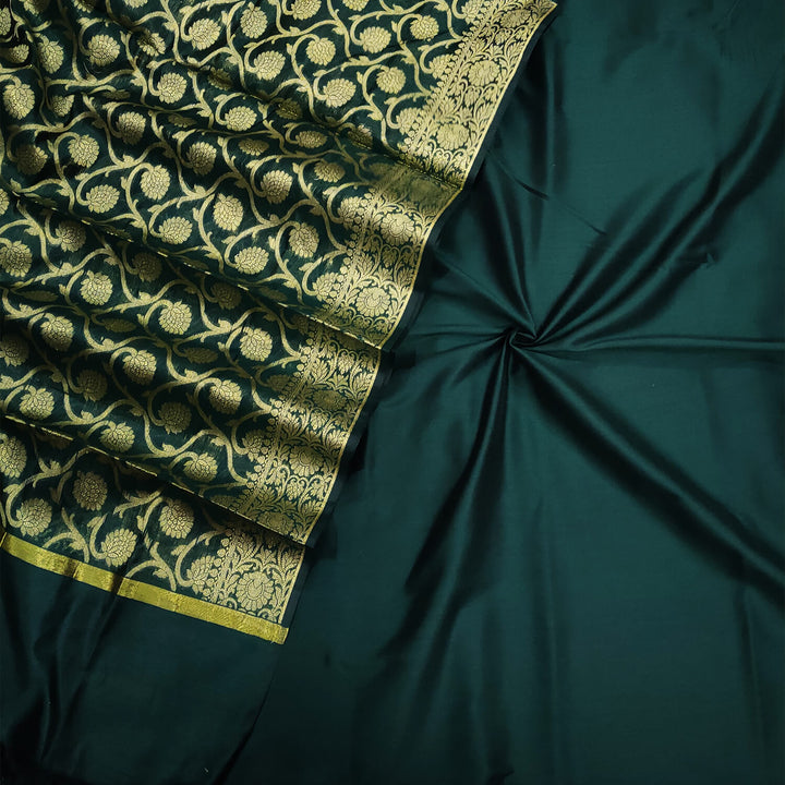 Bottle Green Plain Banarasi Silk Suit
