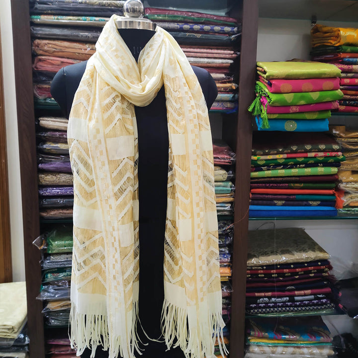 Cream Party Wear Banarasi Silk Dupatta