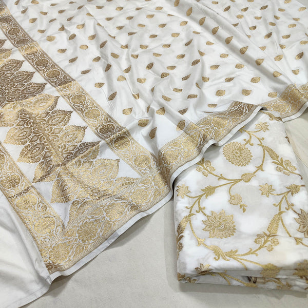 Dyeable Jaal Design Katan Silk Golden Zari Banarasi Suit