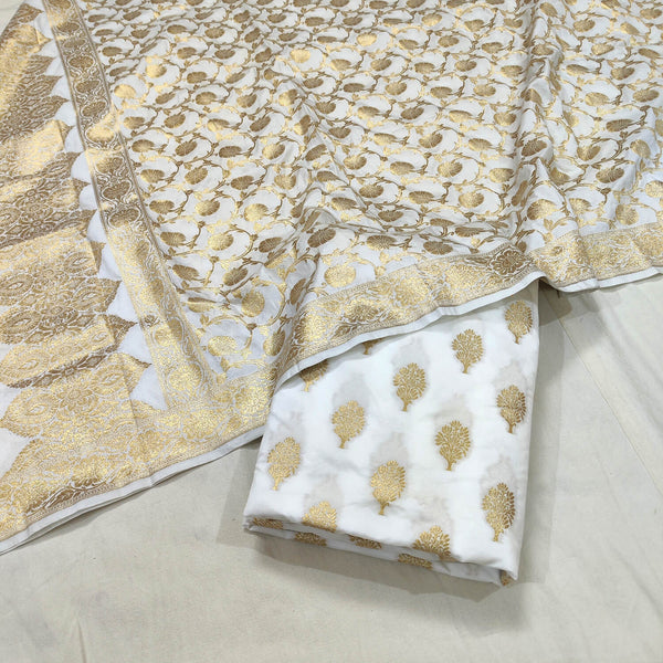 Dyeable Tree Pattern Katan Silk Golden Zari Banarasi Suit
