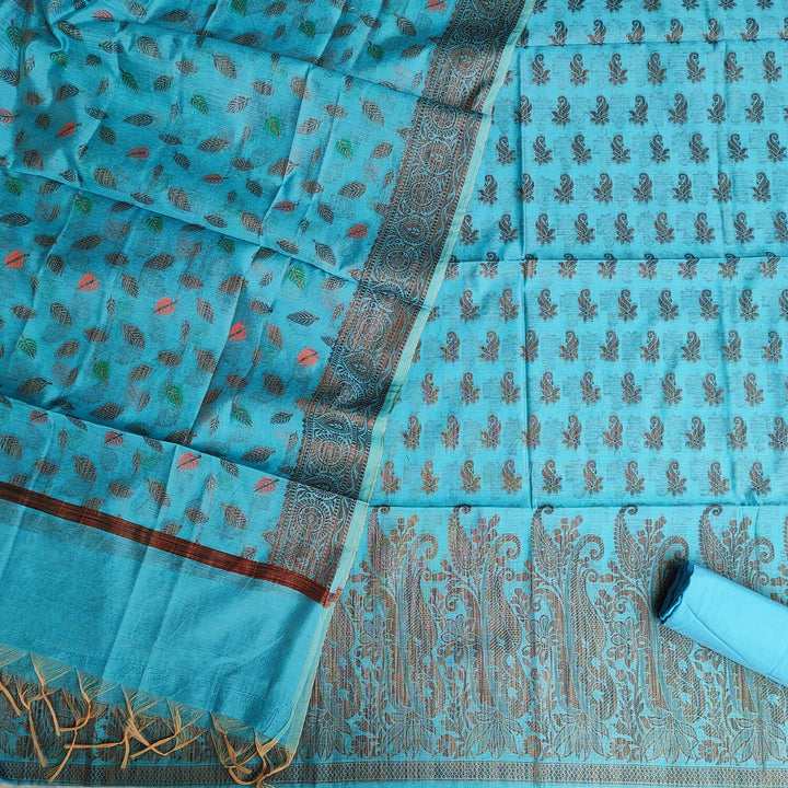 Firozi Copper Resham Zari Cotton Silk Banarasi Suit