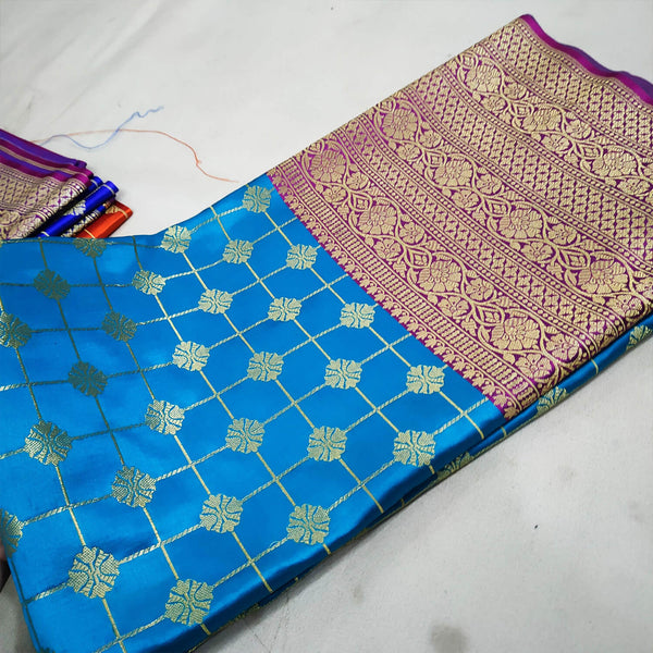 Firozi Off Lahenga Pattern Katan Silk Fabric