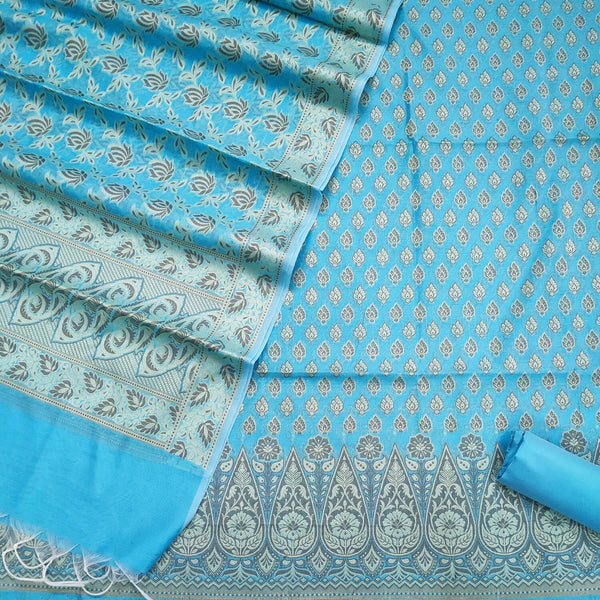 Firozi Punjabi Resham Zari Cotton Silk Banarasi Suit