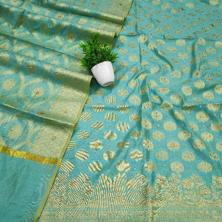 Firozi Stone Work Banarasi Silk Suit