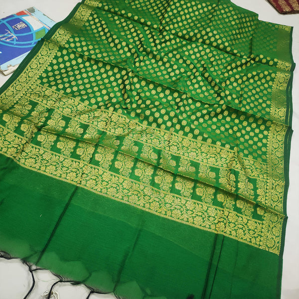 Green Chunri Buti Banarasi Silk Dupatta