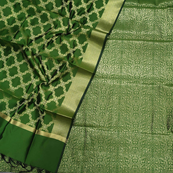Green Dhaniya Golden Zari Satin Banarasi Suit