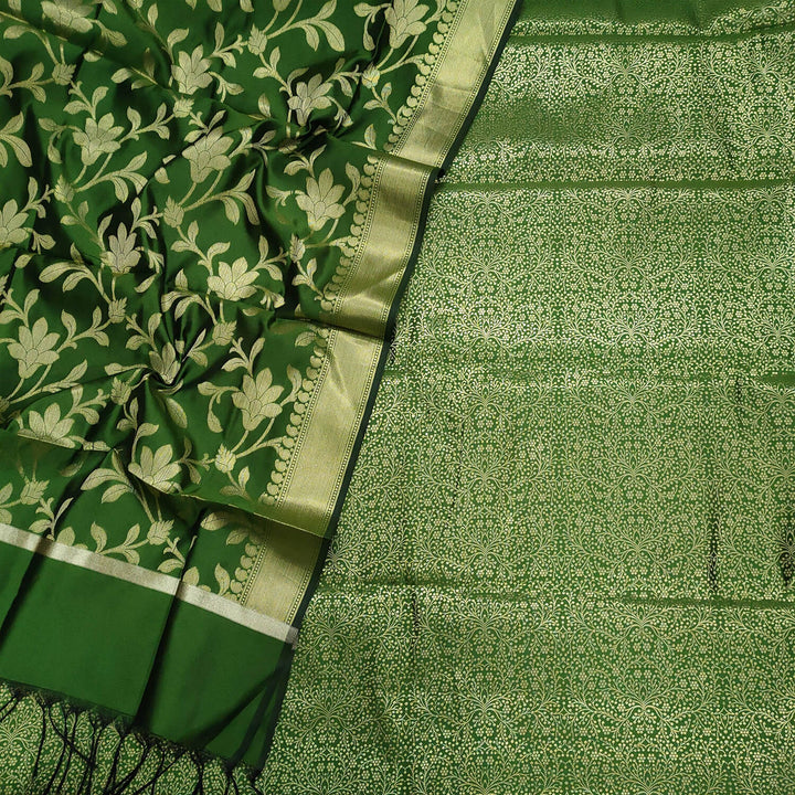 Green Dhaniya Satin Silk Banarasi Suit