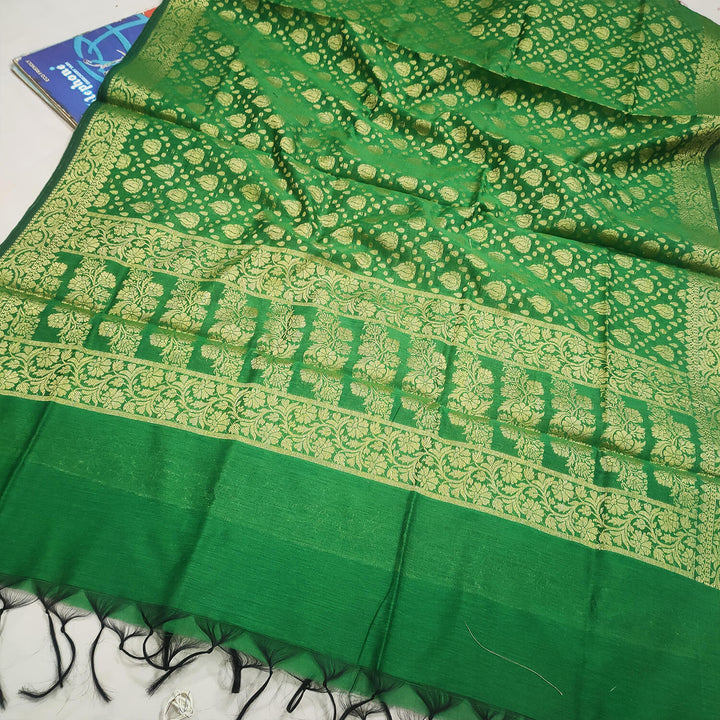 Green Diya Pattern Banarasi Silk Dupatta