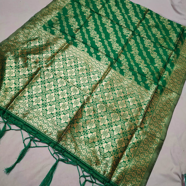 Green Leheriya Party Wear Banarasi Silk Dupatta