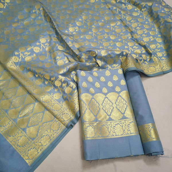 Grey Handloom Pure Katan Silk Banarasi Suit