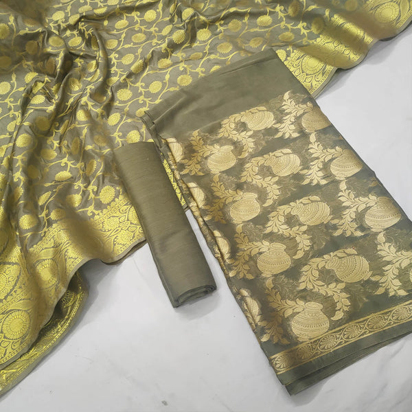 Grey Matka Semi Georgette Silk Banarasi Suit