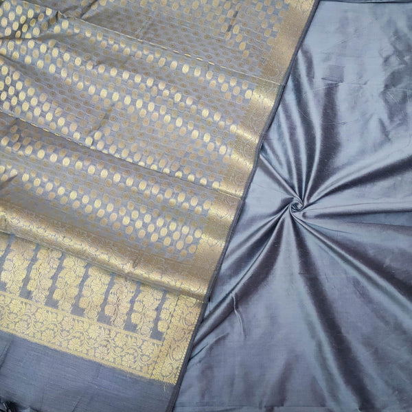 Grey Plain Banarasi Silk Suit With Zari Work Dupatta
