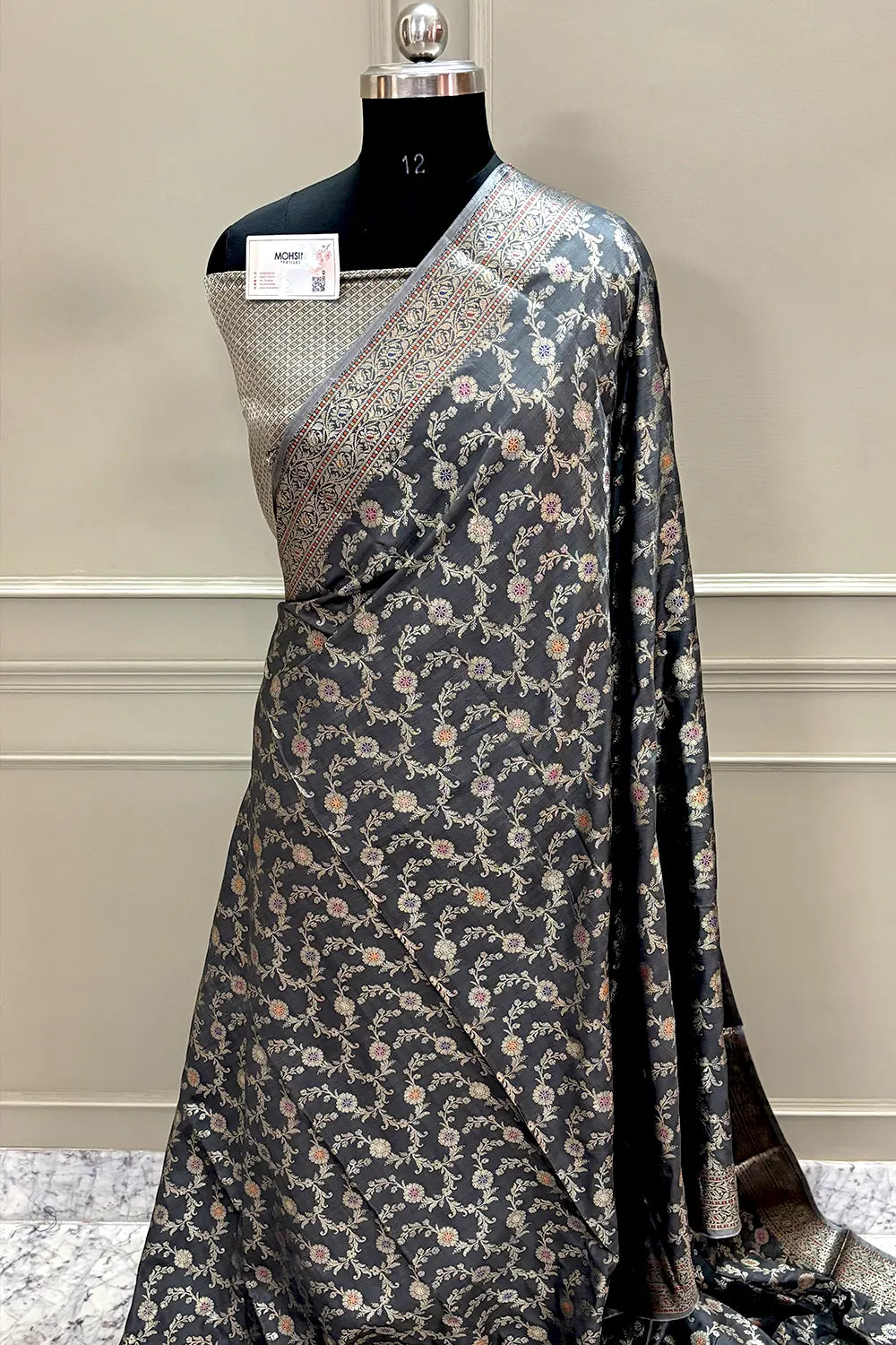 Grey Zari Banarasi Silk Saree