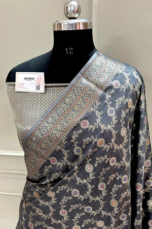 Grey Zari Banarasi Silk Saree