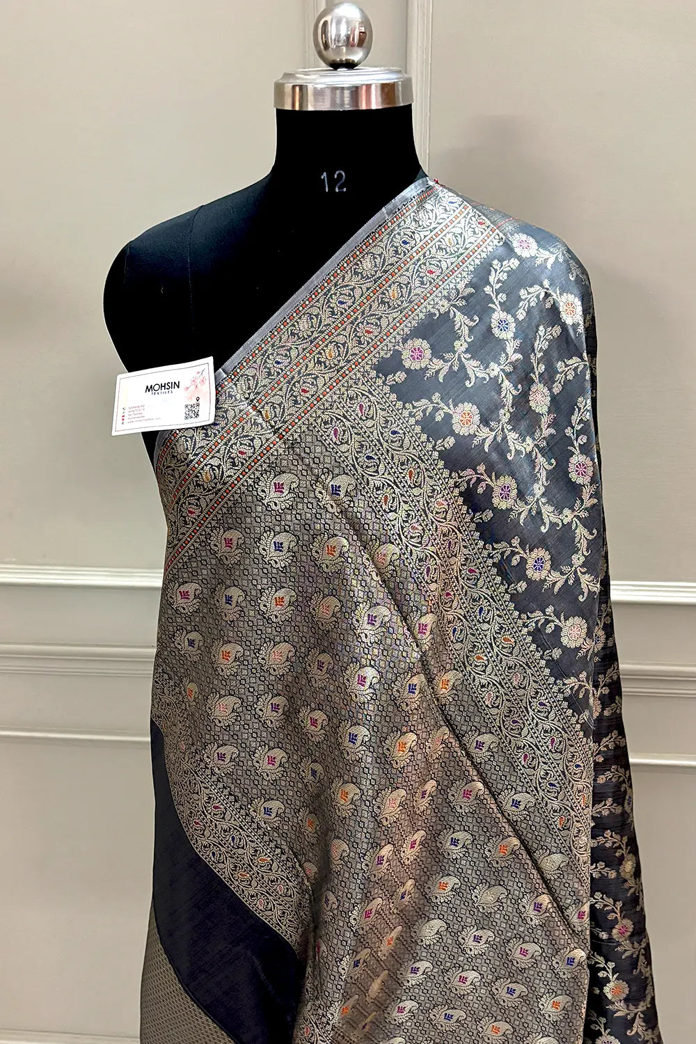 Grey Zari Banarasi Silk Saree