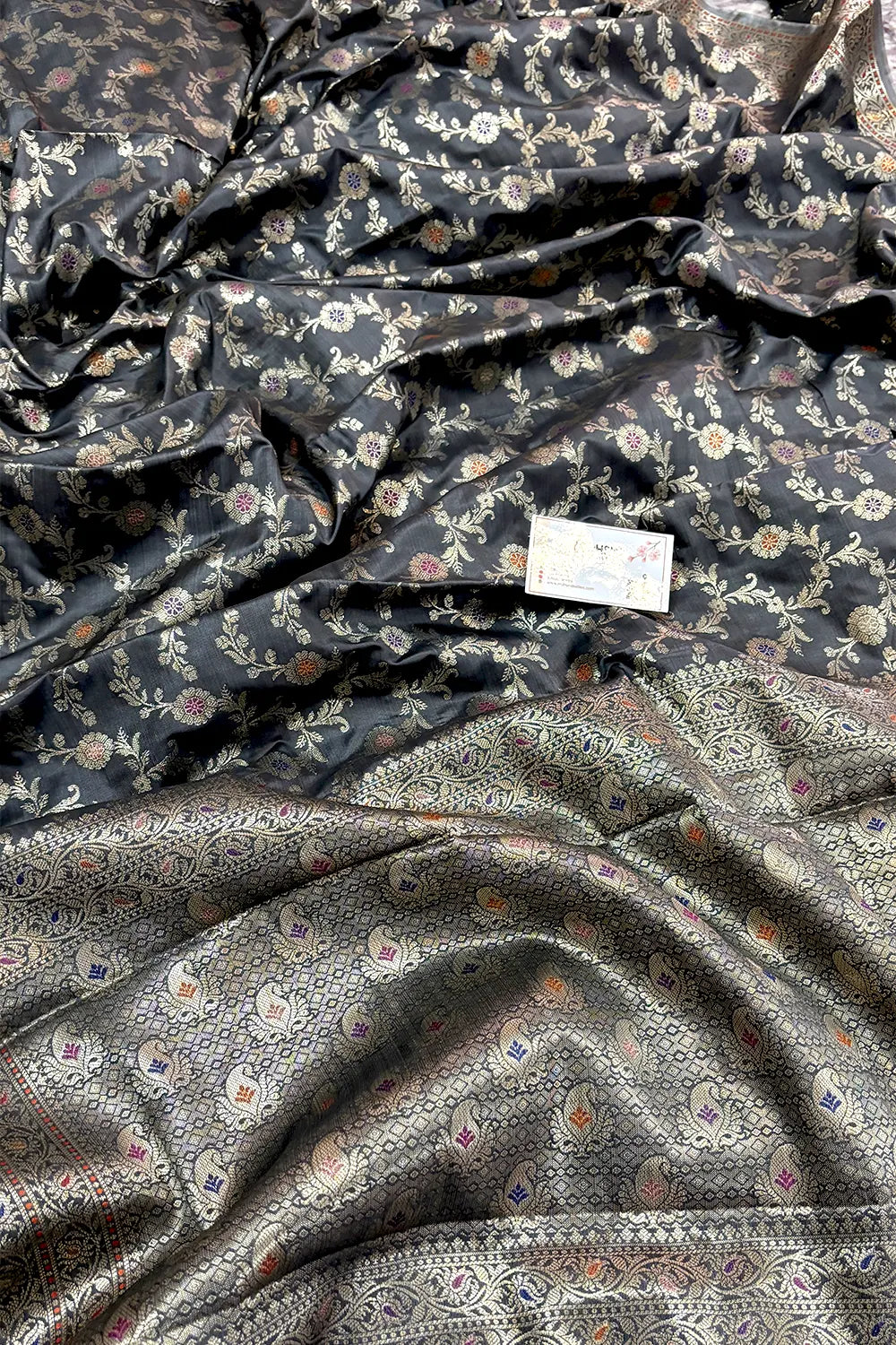 Grey Zari Banarasi Silk Saree