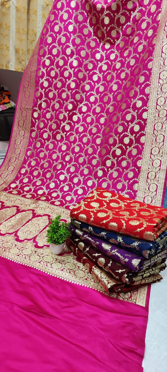 Pink Golden Zari Katan Silk Banarasi Saree