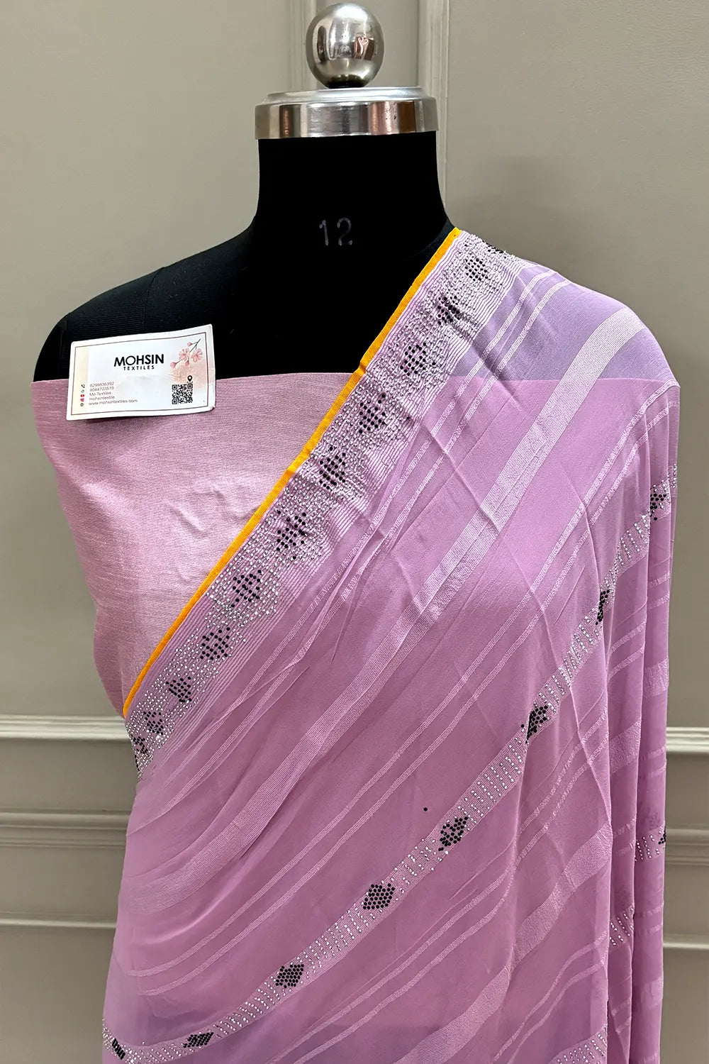 Lavender Siroski Work Georgette Silk Saree
