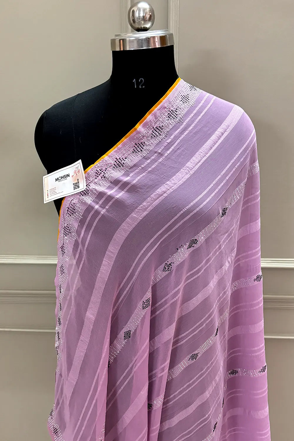 Lavender Siroski Work Georgette Silk Saree