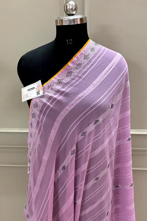 Lavender Siroski Work Georgette Silk Saree