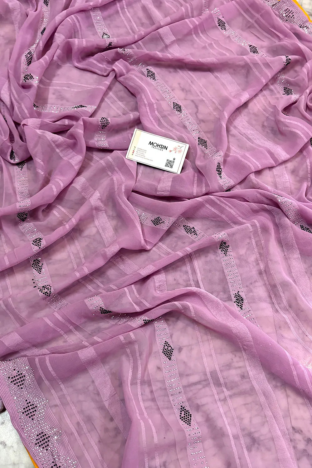 Lavender Siroski Work Georgette Silk Saree