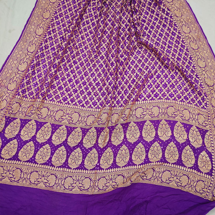 Magenta Handloom Bandhej Georgette Banarasi Dupatta