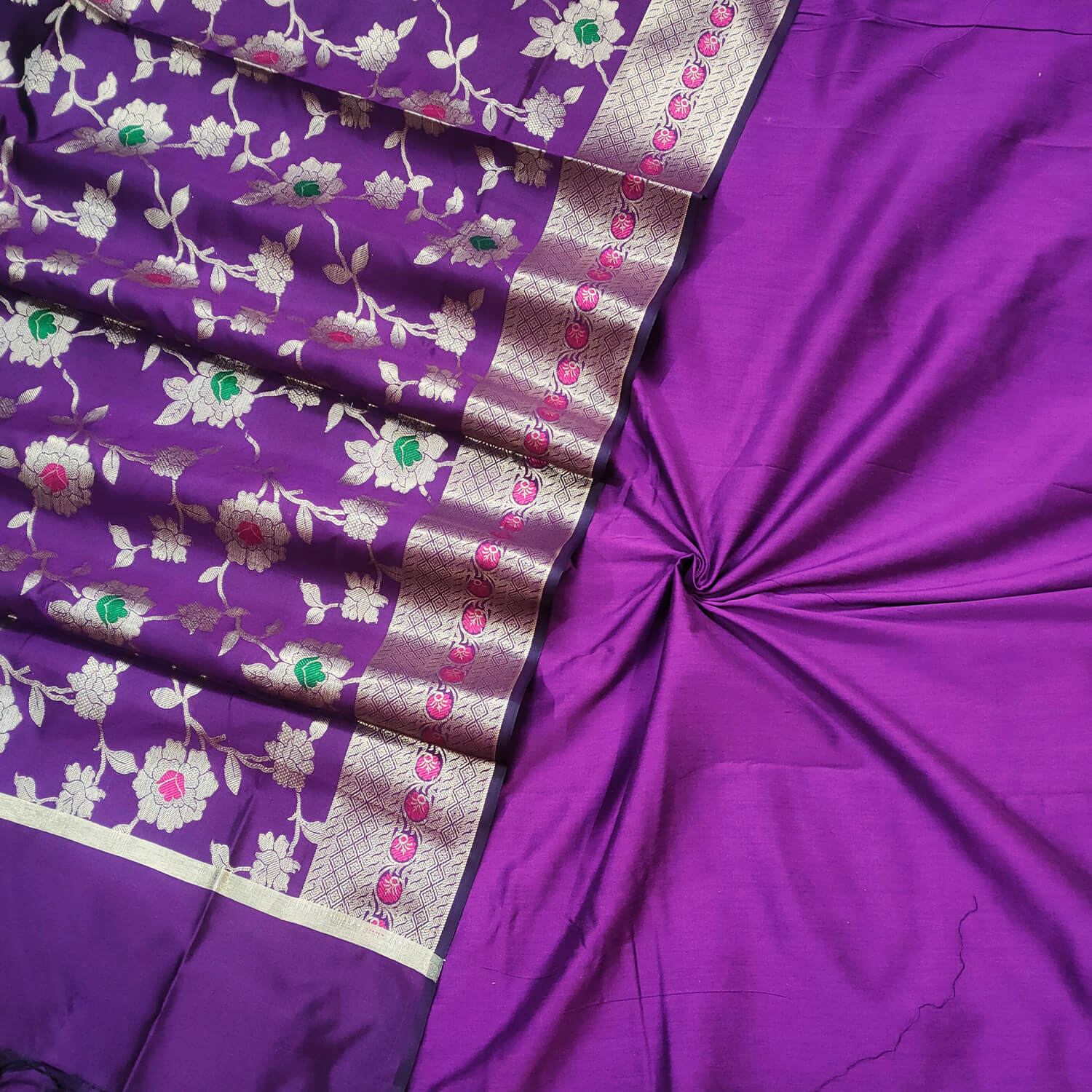 Magenta Plain Banarasi Silk Suit With Meenakari Dupatta – Mohsin Textiles