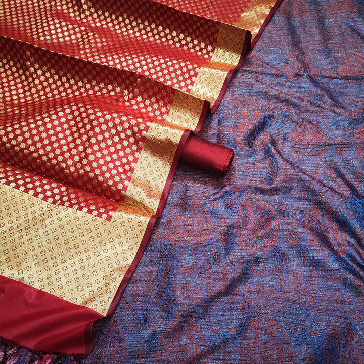 Maroon Brocade Silk Banarasi Suit With Katan Dupatta