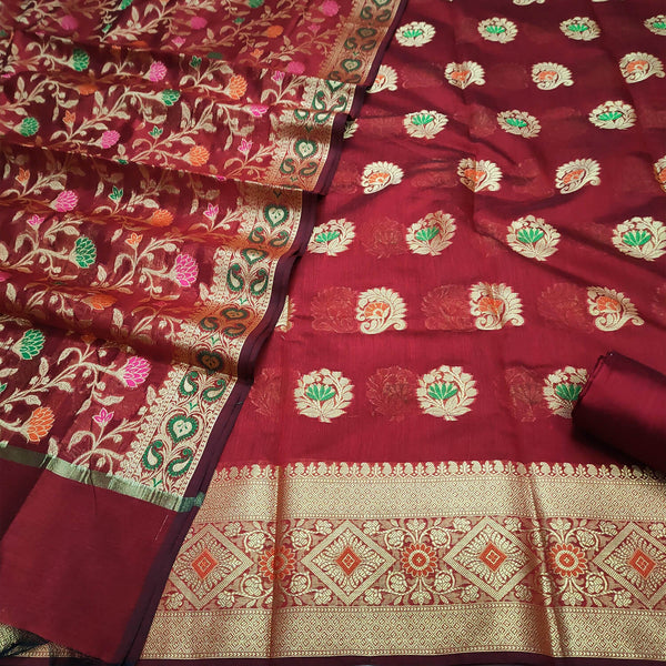 Maroon Colorful Meenakari Banarasi Silk Suit