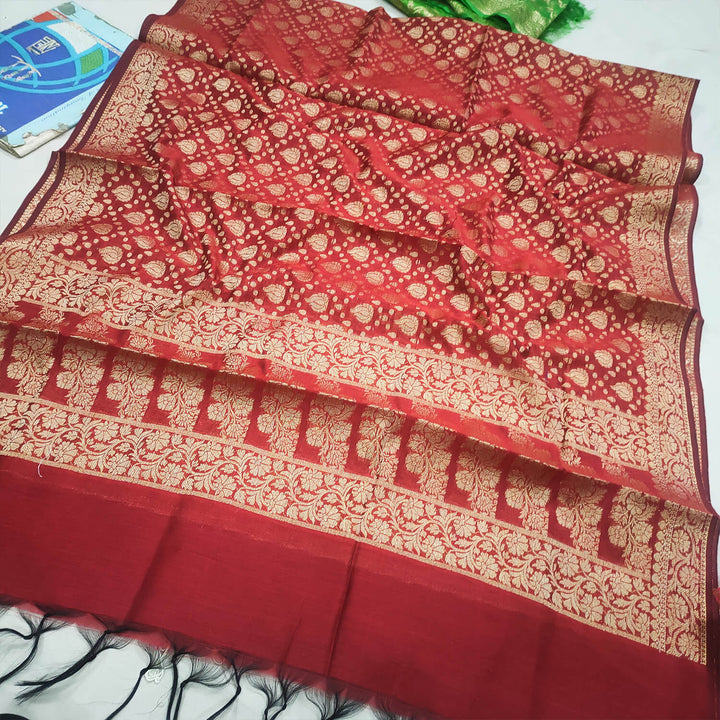 Maroon Diya Pattern Banarasi Silk Dupatta