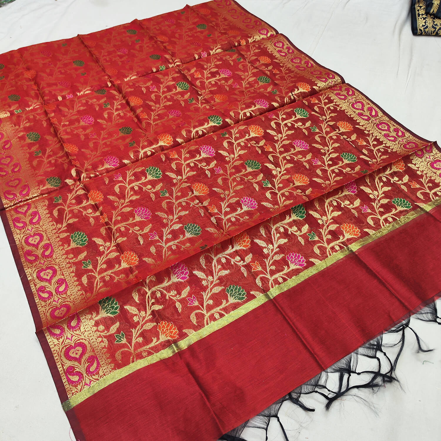 Maroon Meenakari Golden Zari Banarasi Silk Dupatta