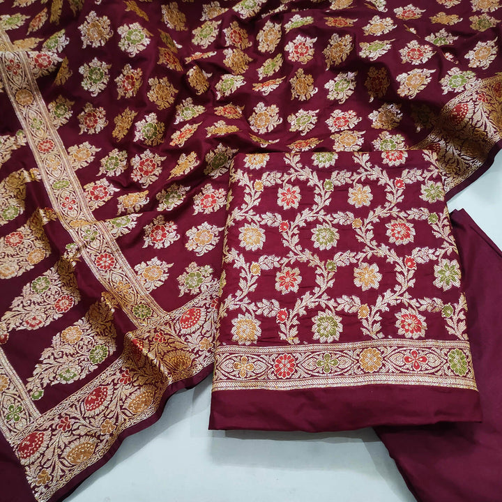 Maroon Meenakari Katan Silk Banarasi Suit