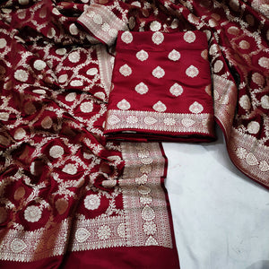 Maroon Pure Handloom Katan Silk Banarasi Suit