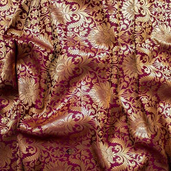 Maroon Zari Work Katan Brocade Silk Fabric