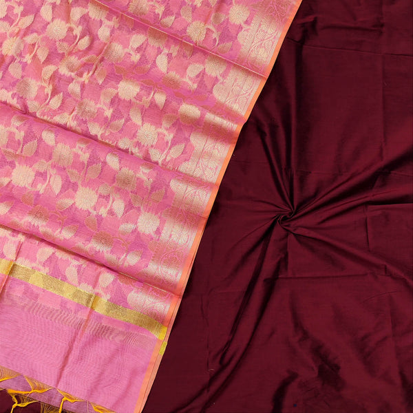 Maroon and Baby Pink Banarasi Silk Salwar Suit