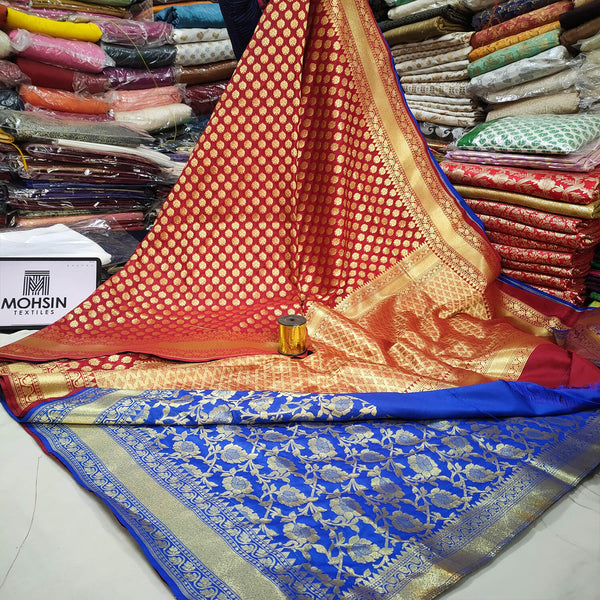 Maroon and Blue Handloom Crepe Banarasi Saree